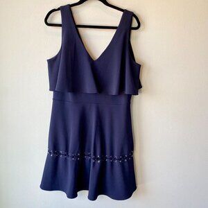 Belle Badgley Mischka Fiona Ruffle Dress Navy 14